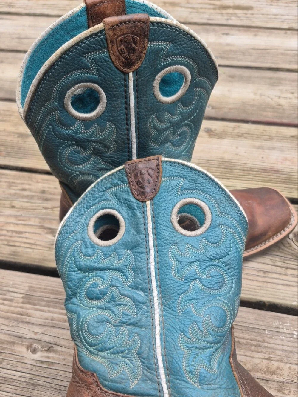 Ariat Teal and Brown Kids Pull-On Western Boots